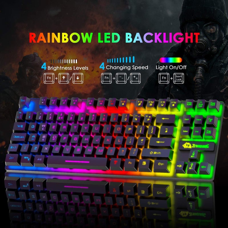 FELICON Consistent single item quality Gaming Keyboard and Mouse Combo,88 Keys Compact Rainbow Backlit Mechanical Feel Keyboard,RGB Backlit 6400 DPI Lightweight Gaming Mouse with Honeycomb Shell for Windows PC Gamers (Black) Dense material - Image 2