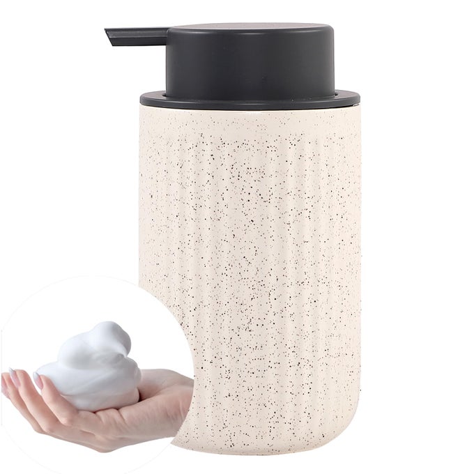 FOAMING SOAP DISPENSER CERAMIC FOAM HAND DISH LIQUID SOAP DISPENSER FOR BATHROOM 12 OZ REFILLABLE LOTION SOAP DISPENSER WITH GREY PUMP MODERN BATHROOM DECOR BEIGE