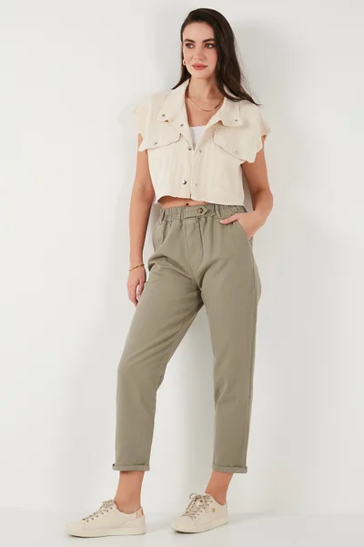 Lela Cotton Standard Fit High Waist Straight Leg Trousers Women's Trousers 668YP4924