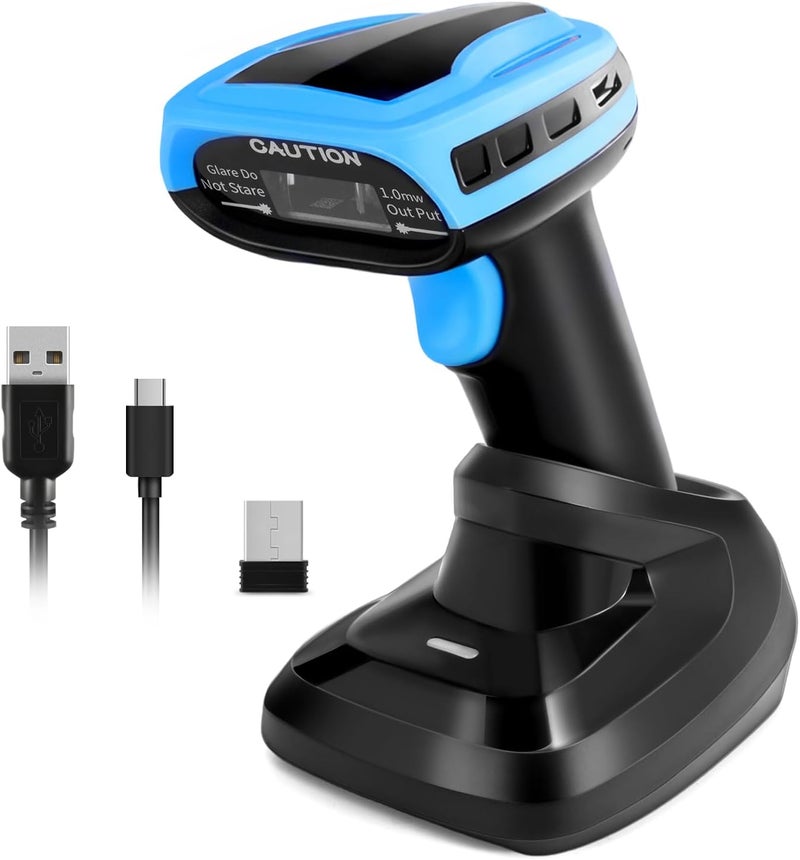 JRHC Barcode Scanner Wireless, Rechargeable 1D Laser Bar Code Scanners, Handheld Barcode Scanner Versatile 2 in 1 2.4Ghz Wireless and USB 2.0 Wired - Image 1