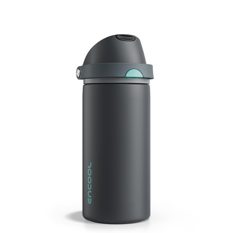 ENCOOL Insulated Water Bottle with Straw - Encool Stainless Steel Water Bottle with Push Button Lid, Leak-Proof & BPA-Free, Keeps Cold for 24 Hours for Sports, Travel, Gym (18 oz, Tuna Grey-Green) - Image 1