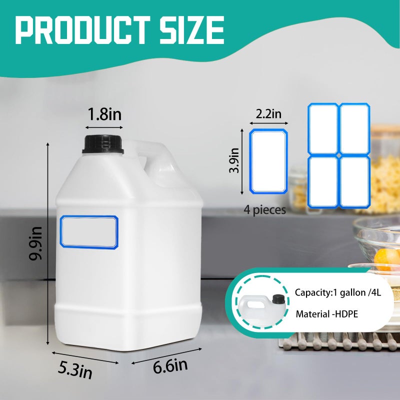 Zikoos 3 Pcs 1 Gallon Plastic Jug with Lids and Handles Translucent Square Liquid Storage Containers Reusable Empty Camping Water Jugs for Water Sauces Soaps Detergents Liquids Cleaning Solutions - Image 2