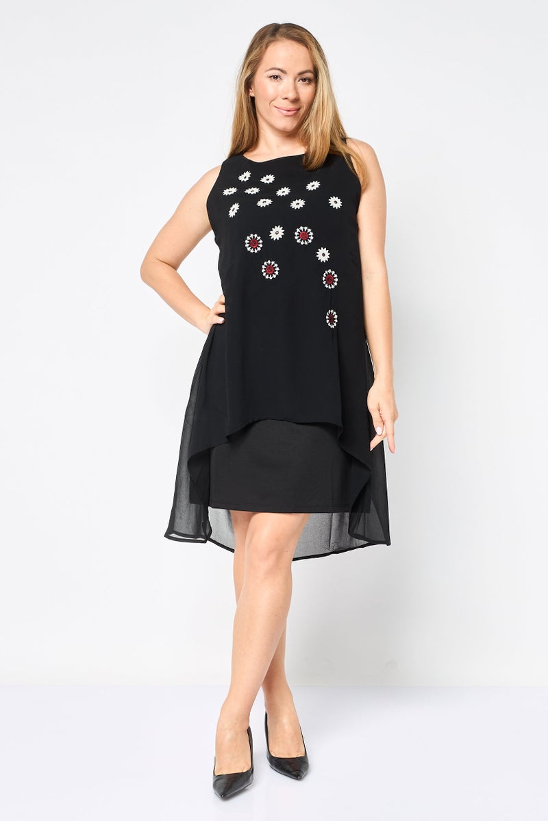 DESIGUAL Women Floral Pattern Midi Dress, Black - Image 1