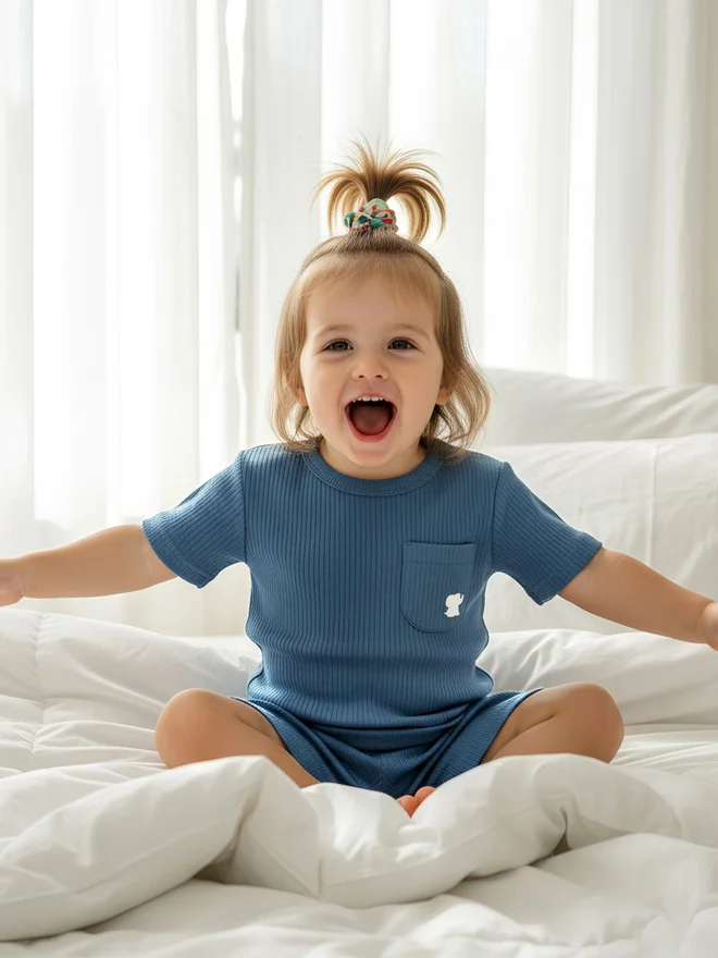 بابيز_بيسك Babies Basic Premium Ribbed Cotton Short Sleeves T-Shirt and Plain Shorts Set