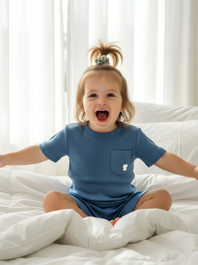 Babies Basic Premium Ribbed Cotton Short Sleeves T-Shirt and Plain Shorts Set - Image 2