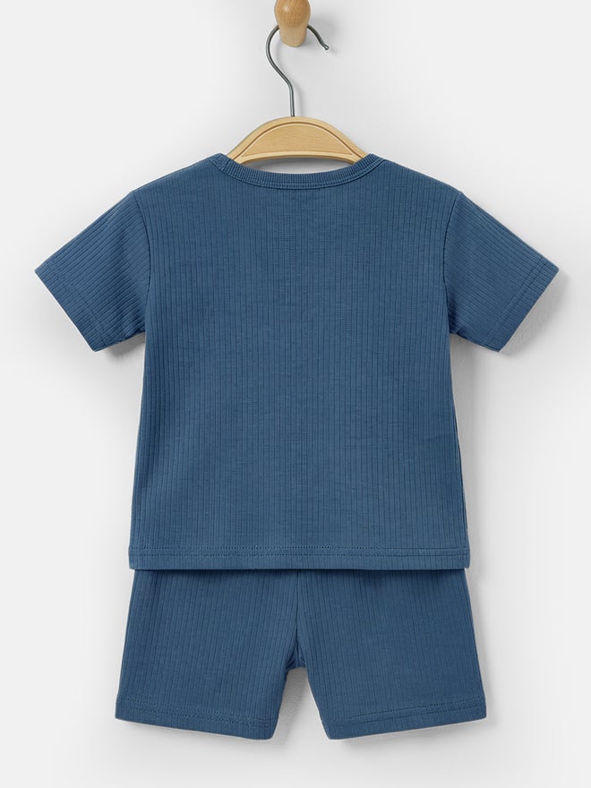 Babies Basic Premium Ribbed Cotton Short Sleeves T-Shirt and Plain Shorts Set - Image 5