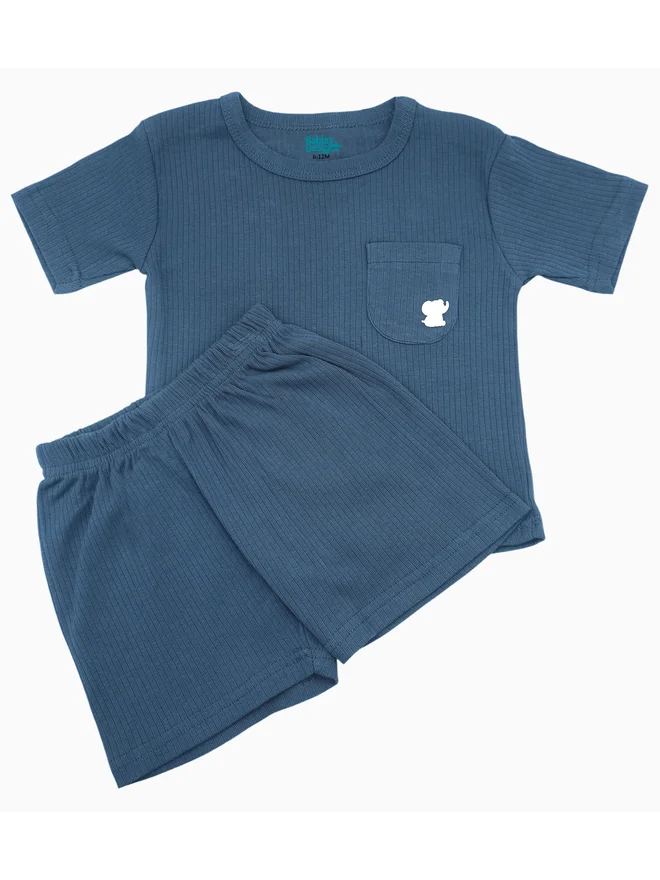 بابيز_بيسك Babies Basic Premium Ribbed Cotton Short Sleeves T-Shirt and Plain Shorts Set