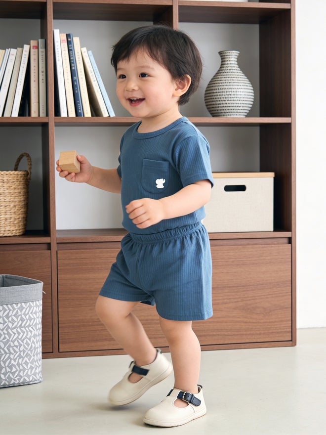 Babies Basic Premium Ribbed Cotton Short Sleeves T-Shirt and Plain Shorts Set - Image 3
