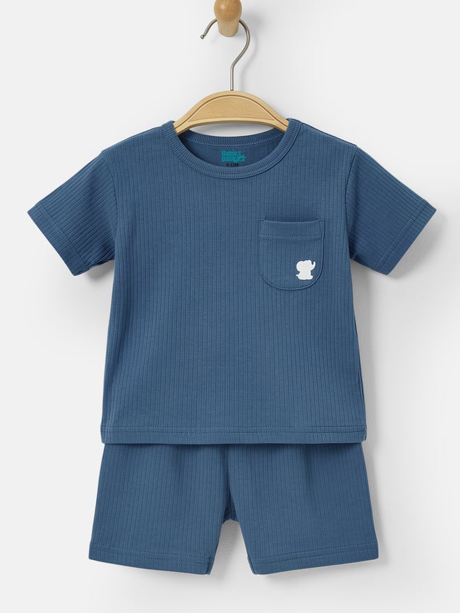 Babies Basic Premium Ribbed Cotton Short Sleeves T-Shirt and Plain Shorts Set - Image 4