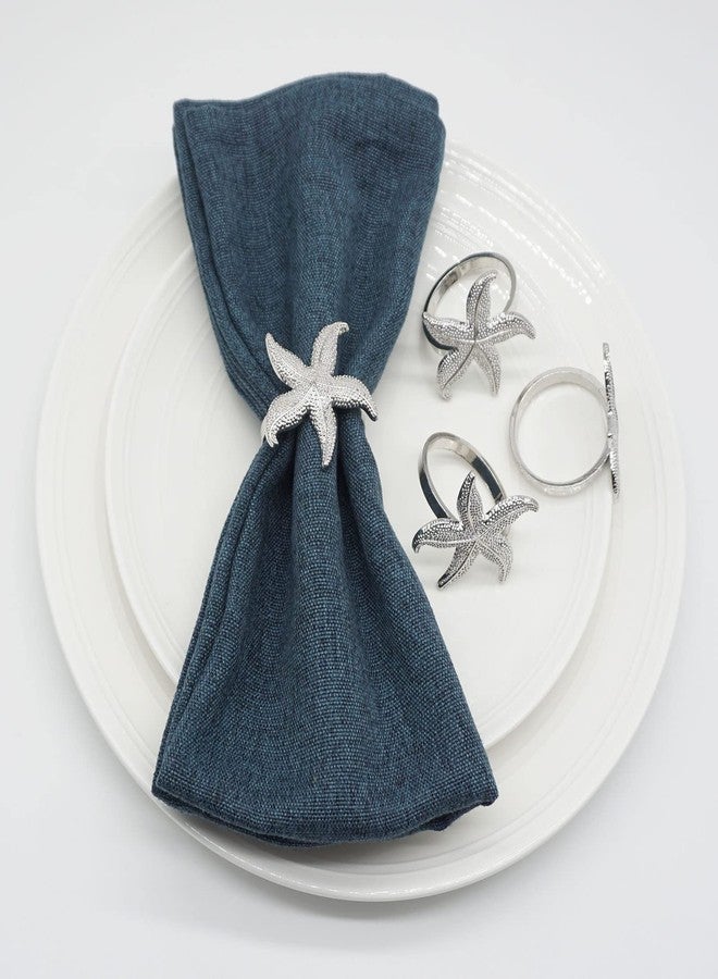 Utalek Starfish Napkin Rings Set of 6, Sea Star Silver Napkin Ring Holders for Nautical, Dinner Party, Summer, Wedding, Theme Party, Beach, Coastal Table Decor and Daily Use (6, Starfish Silver) - Image 3