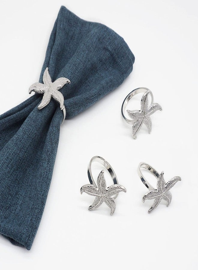 Utalek Starfish Napkin Rings Set of 6, Sea Star Silver Napkin Ring Holders for Nautical, Dinner Party, Summer, Wedding, Theme Party, Beach, Coastal Table Decor and Daily Use (6, Starfish Silver) - Image 1