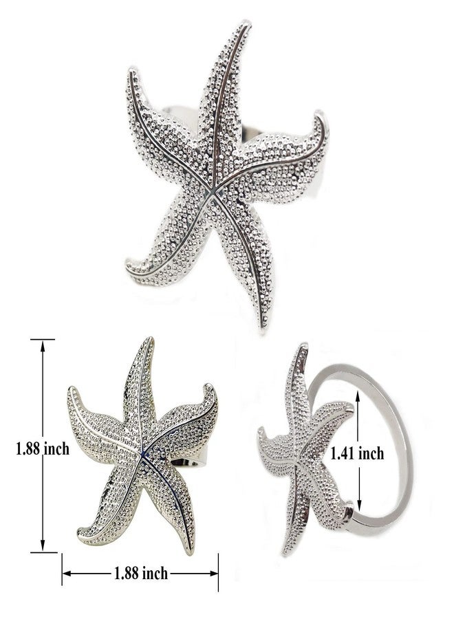 Utalek Starfish Napkin Rings Set of 6, Sea Star Silver Napkin Ring Holders for Nautical, Dinner Party, Summer, Wedding, Theme Party, Beach, Coastal Table Decor and Daily Use (6, Starfish Silver) - Image 2