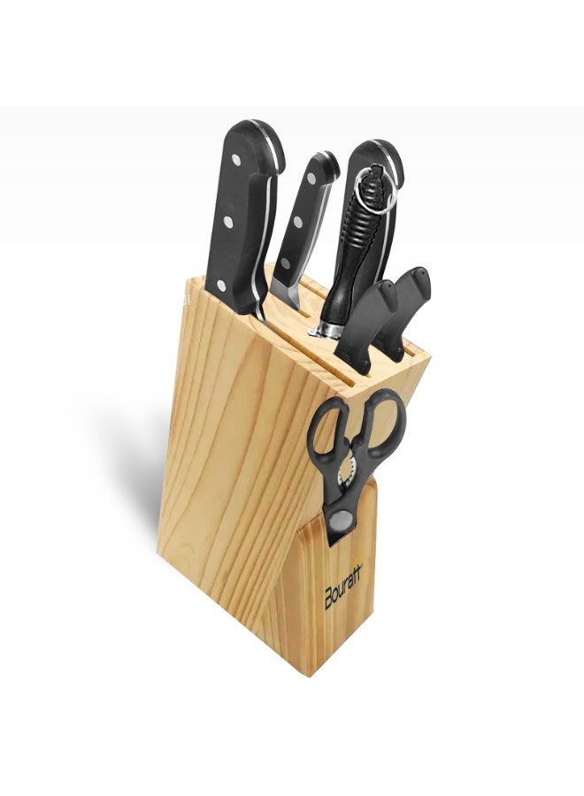 بورات حامل سكاكين من خشب الصنوبر | مجموعة سكاكين المطبخ | حامل سكاكين مطبخ خشبي متين بقاعدة غير قابلة للانزلاق | حامل سكاكين مطبخ يحافظ على تنظيم السكاكين بأحجام مختلفة - Image 1