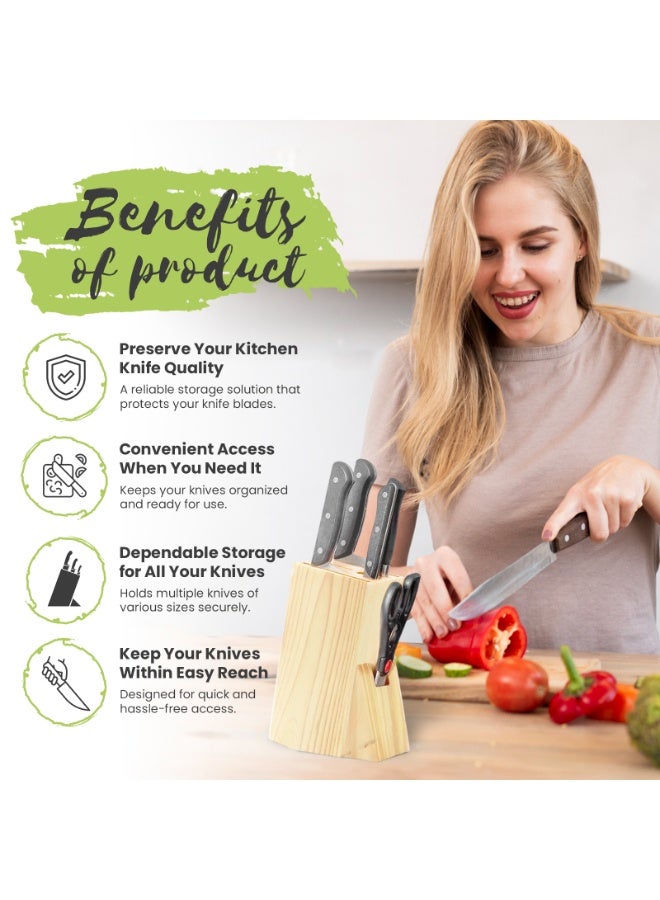 بورات حامل سكاكين من خشب الصنوبر | مجموعة سكاكين المطبخ | حامل سكاكين مطبخ خشبي متين بقاعدة غير قابلة للانزلاق | حامل سكاكين مطبخ يحافظ على تنظيم السكاكين بأحجام مختلفة - Image 2