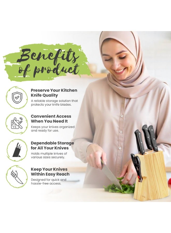 بورات حامل سكاكين من خشب الصنوبر | مجموعة سكاكين المطبخ | حامل سكاكين مطبخ خشبي متين بقاعدة غير قابلة للانزلاق | حامل سكاكين مطبخ يحافظ على تنظيم السكاكين بأحجام مختلفة - Image 4