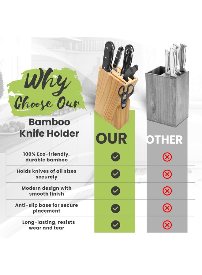 بورات حامل سكاكين من خشب الصنوبر | مجموعة سكاكين المطبخ | حامل سكاكين مطبخ خشبي متين بقاعدة غير قابلة للانزلاق | حامل سكاكين مطبخ يحافظ على تنظيم السكاكين بأحجام مختلفة - Image 5