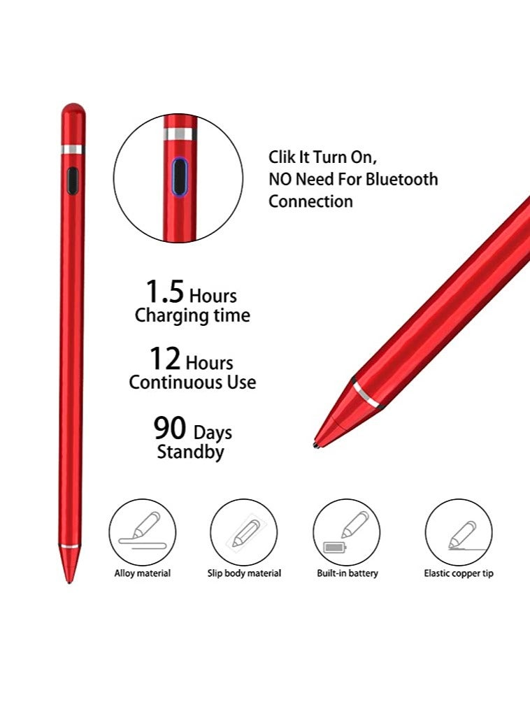 DUSALA Active Stylus Pen for Touch Screens 1.5mm Fine Point Rechargeable Digital Pencil Capacitive Pen Fine Point Stylus Pen Pencil Compatible with iPhone iPad and Other Tablets (Red) - Image 2
