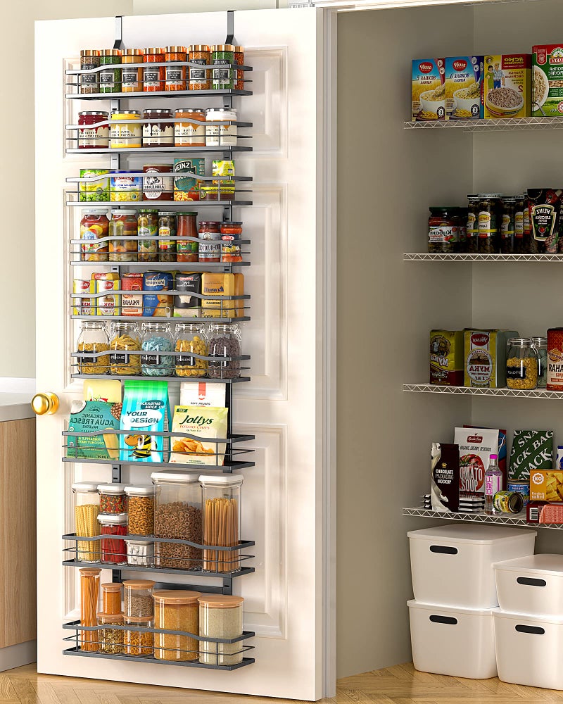 Moforoco 9-Tier Over The Door Pantry Organizer, Pantry Organization and Storage, Black Hanging Basket Wall Spice Rack Seasoning Shelves, Home & Kitchen Bedroom Bathroom House Essentials - Image 1