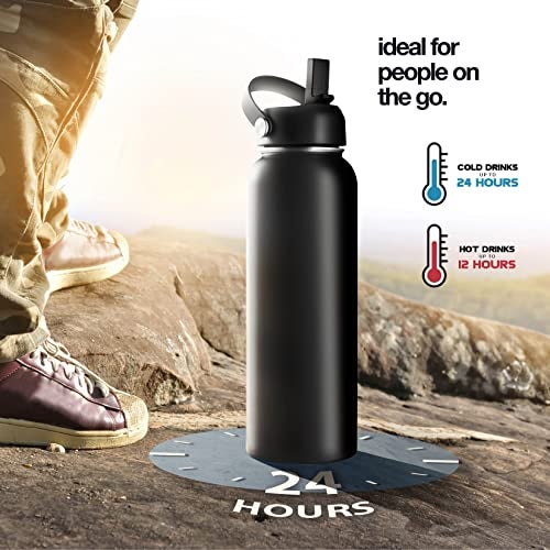 Brewberry Stainless Steel Insulated Water Bottle and Travel Mug for Hot and Cold Beverages, Wide Mouth, Double Wall Insulated Hydration Sports Water Bottle for Hiking, Biking, Outdoor, 32 OZ BPA Free - Image 2