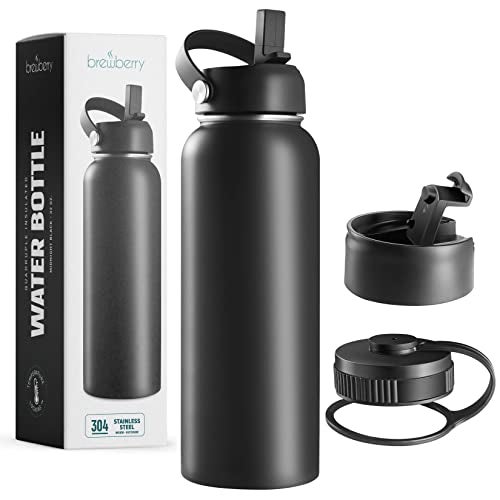 Brewberry Stainless Steel Insulated Water Bottle and Travel Mug for Hot and Cold Beverages, Wide Mouth, Double Wall Insulated Hydration Sports Water Bottle for Hiking, Biking, Outdoor, 32 OZ BPA Free - Image 1