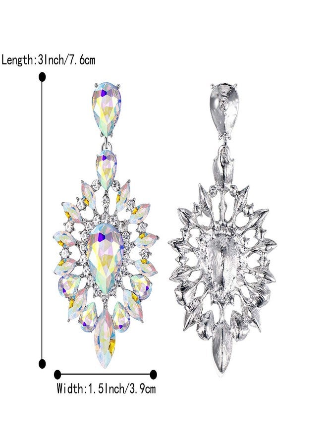 BriLove Fashion Trendy Statement Earrings for Women Crystal Teardrop Halo Chandelier Dangle Jewelry Iridescent Clear AB Silver-Tone - Image 5