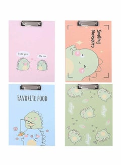 Y&D 4 Pcs A4 Office Clipboard Cartoon File Clip Hardboard Paper Holder Memo Folders Board Document for School (Blue Pink Green Orange)  - Image 1