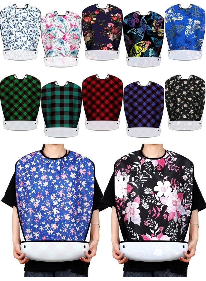 Janmercy 12 Pcs Washable Adult Bibs for Eating Waterproof Clothing Protector with Optional Crumb Catcher, Reusable Food Bib with Adjustable Snap Closure for Elderly Women Men Disabled, 12 Styles - Image 1