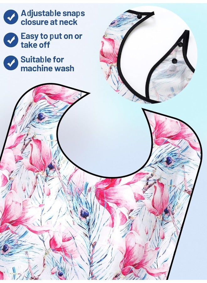Janmercy 12 Pcs Washable Adult Bibs for Eating Waterproof Clothing Protector with Optional Crumb Catcher, Reusable Food Bib with Adjustable Snap Closure for Elderly Women Men Disabled, 12 Styles - Image 4