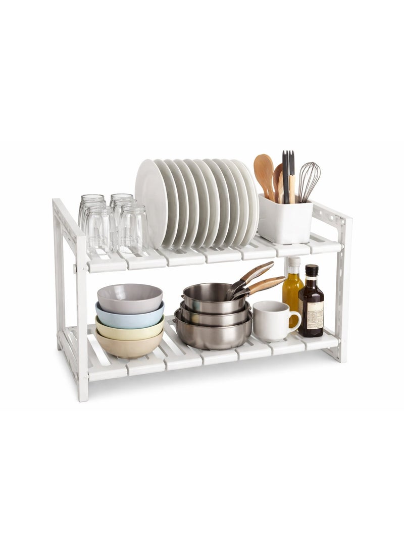 Dunekart Heavy Duty Expandable Kitchen Sink Dish Rack – Adjustable 2-Tier Under-Shelf Storage Organizer Rack Holder (White) - Image 1