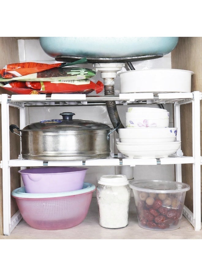 Dunekart Heavy Duty Expandable Kitchen Sink Dish Rack – Adjustable 2-Tier Under-Shelf Storage Organizer Rack Holder (White) - Image 4