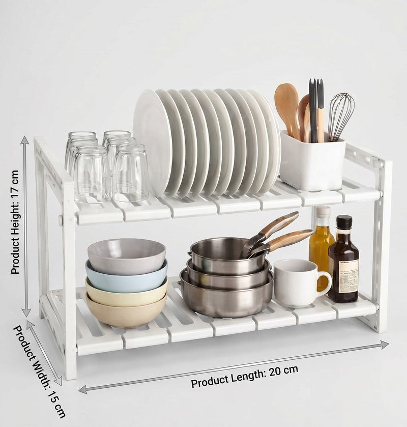 Dunekart Heavy Duty Expandable Kitchen Sink Dish Rack – Adjustable 2-Tier Under-Shelf Storage Organizer Rack Holder (White) - Image 3