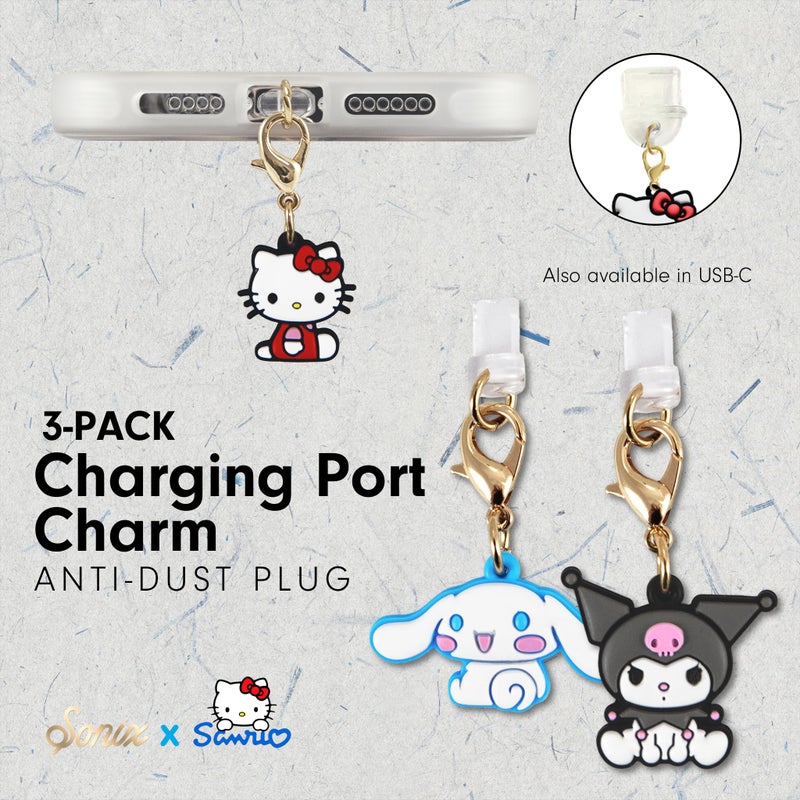 Sonix x Sanrio Dust Plugs - USB C + Lightning Compatible - Sanrio Silicone Character Charging Port Charms (3 Pack) - Hello Kitty, Cinnamoroll, Kuromi - Image 4