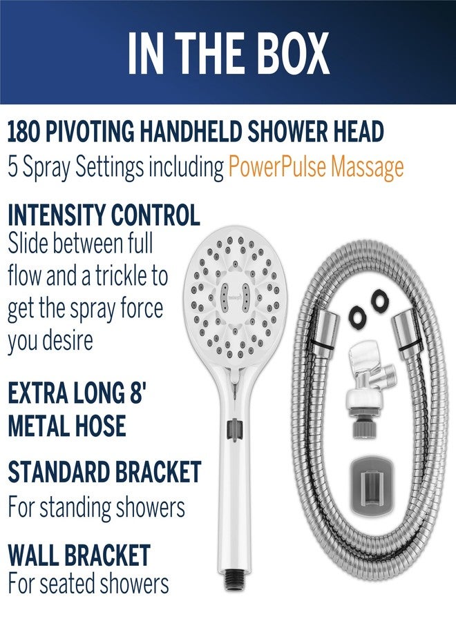 Waterpik ShowerCare Pivoting Hand Held Shower Head, Chrome - Five Modes Including PowerPulse Therapeutic Massage - 180-Degree Rotation, Eight ft. Metal Hose - Image 5