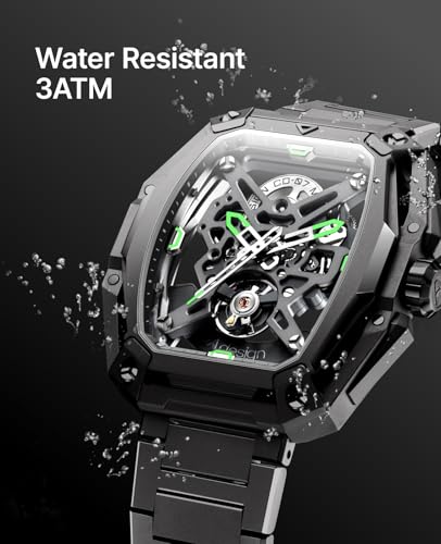 CIGA Design Z Series Hunter Automatic Mechanical Watch, in-House Caliber CD-07, Three-Layered Octagonal Tonneau, Tapered H-Link Steel Bracelet, Waterproof Timepiece Gifts for Men and Women, Black - Image 4