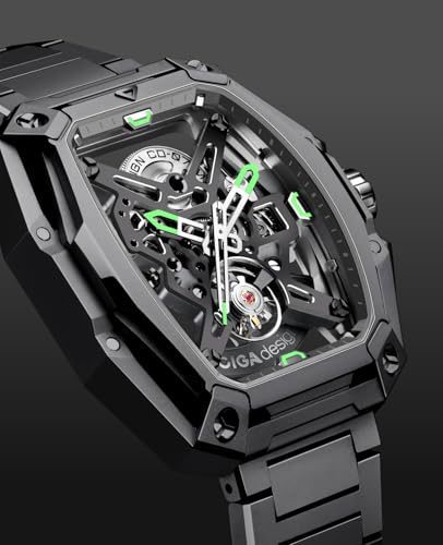 CIGA Design Z Series Hunter Automatic Mechanical Watch, in-House Caliber CD-07, Three-Layered Octagonal Tonneau, Tapered H-Link Steel Bracelet, Waterproof Timepiece Gifts for Men and Women, Black - Image 2