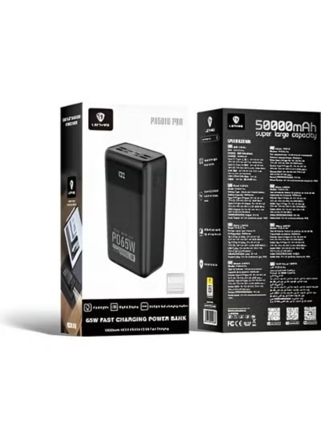 Lenyes PX519D PRO 50000mAh Power Bank 65W Fast Charging with Digital Display, LED Flashlight, Portable High-Capacity Battery Charger - Image 4