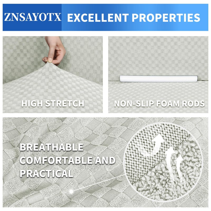 ZNSAYOTX 1 Piece Jacquard Couch Covers for 3 Cushion Couch Living Room High Stretch Sofa Cover Pets Dogs Friendly Anti Slip Thickened Slipcovers Furniture Protector (Large, Ivory) - Image 5