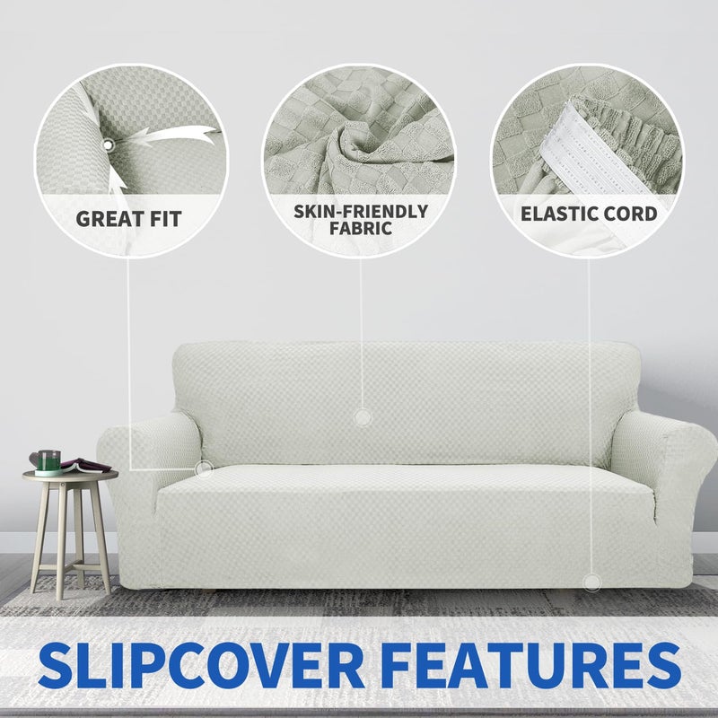 ZNSAYOTX 1 Piece Jacquard Couch Covers for 3 Cushion Couch Living Room High Stretch Sofa Cover Pets Dogs Friendly Anti Slip Thickened Slipcovers Furniture Protector (Large, Ivory) - Image 3