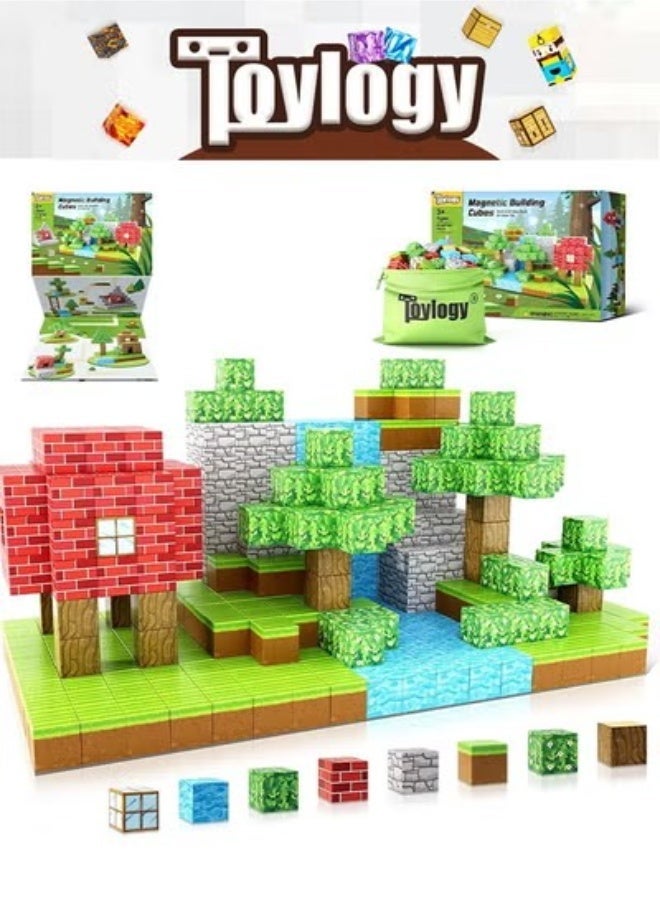 Toylogy 100 قطعة مكعبات مغناطيسية تركيبات  للأولاد والبنات ماين كرافت، ألعاب للأطفال الصغار، هدايا للأطفال بعمر 3 سنوات فما فوق، مكعبات مغناطيسية 2 سم، ألعاب بناء أساسية للفصول الدراسية - Image 1