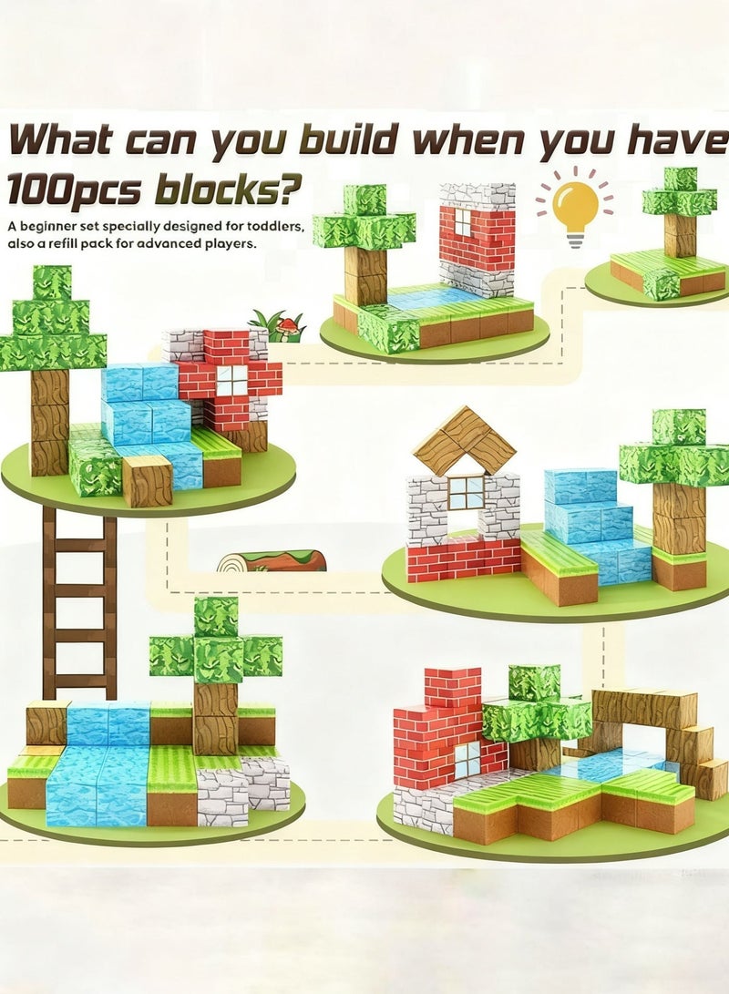 Toylogy 100 قطعة مكعبات مغناطيسية تركيبات  للأولاد والبنات ماين كرافت، ألعاب للأطفال الصغار، هدايا للأطفال بعمر 3 سنوات فما فوق، مكعبات مغناطيسية 2 سم، ألعاب بناء أساسية للفصول الدراسية - Image 4