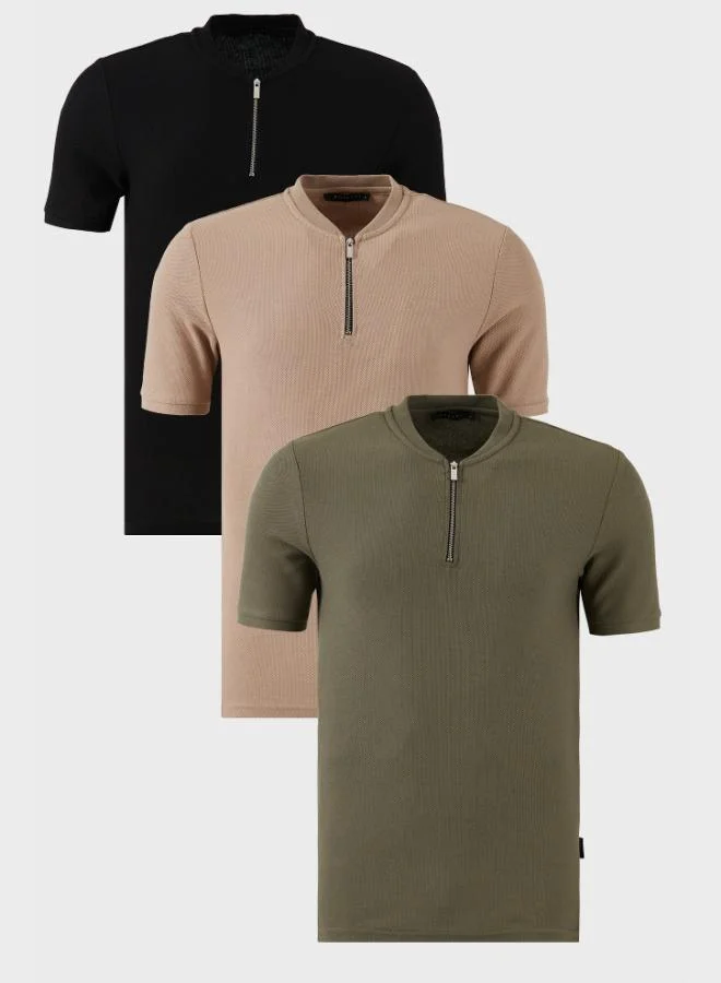 بوراتي تيشيرت رجالي قطن بياقة كلية وسحاب نصفي من بوراتي عبوة من  قطع