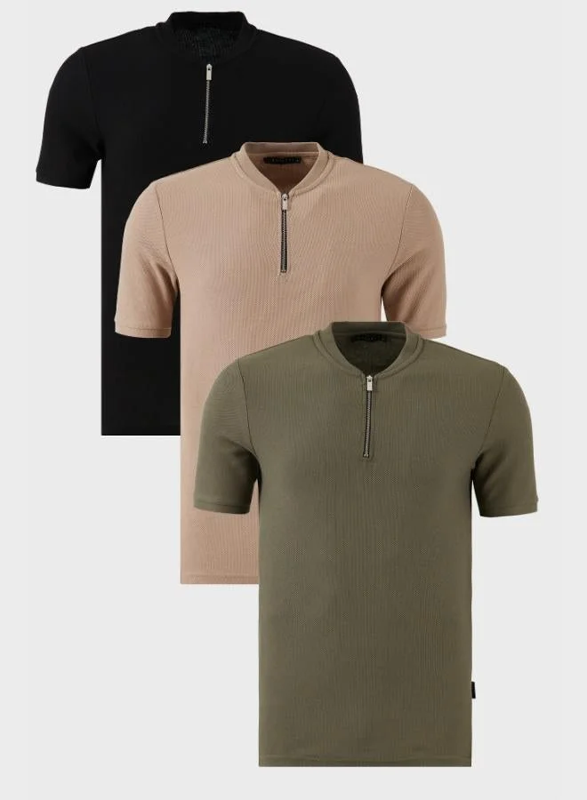 بوراتي تيشيرت رجالي قطن بياقة كلية وسحاب نصفي من بوراتي عبوة من  قطع