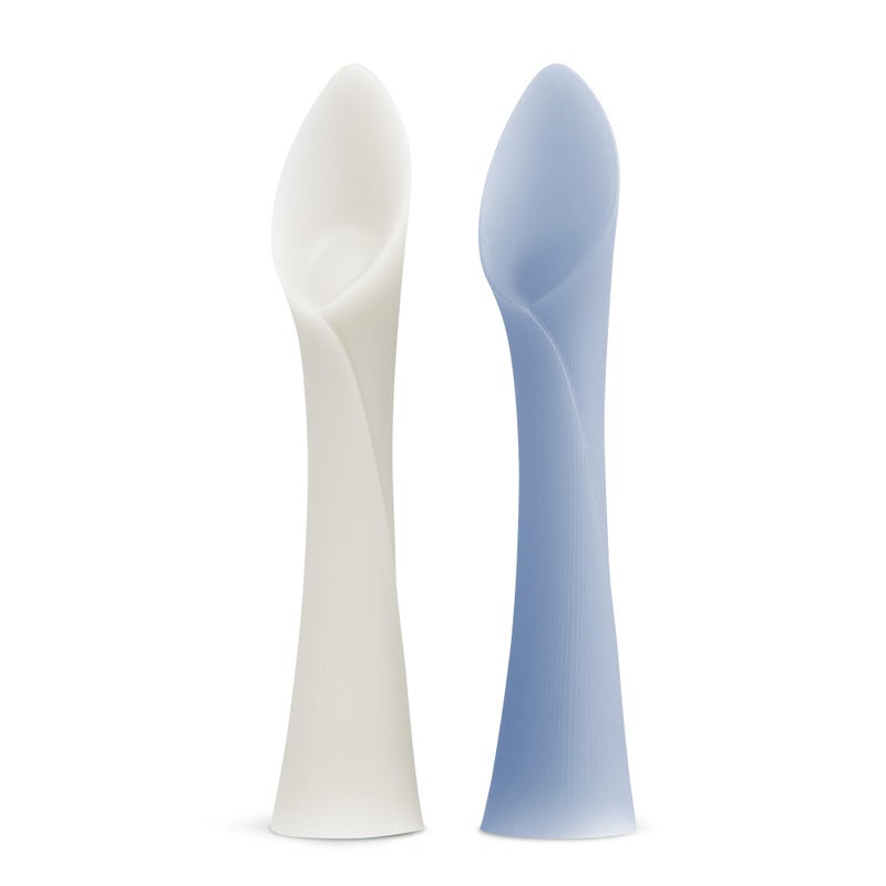 Olababy 100% Silicone Soft-Tip Training Spoon For Baby Led Weaning 2Pack (Pearl/Blueberry) - Image 1