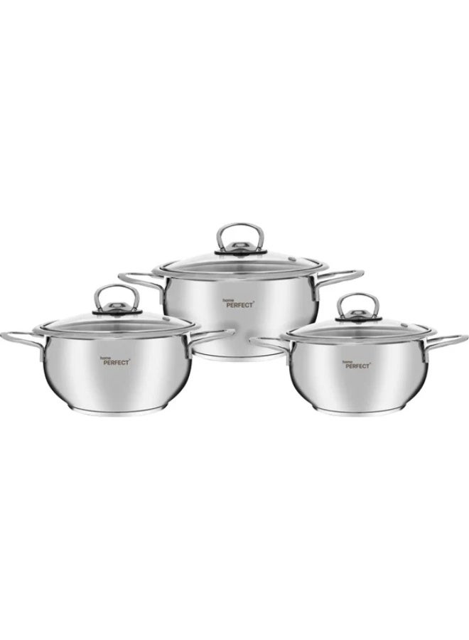 Perfect Turkish Steel Pots Cookware Set, 6 pieces, Glass Lids- silver - Image 2