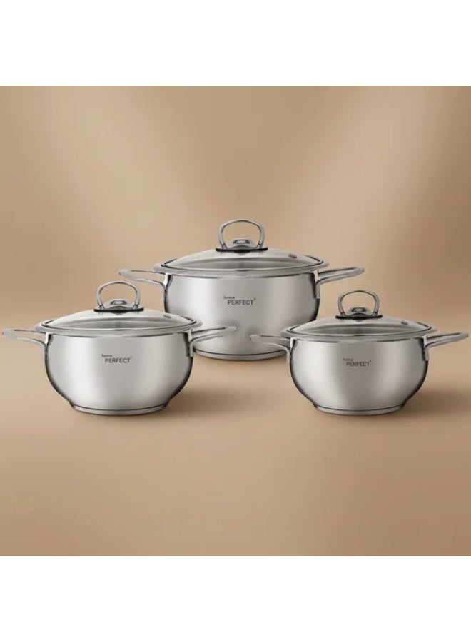 Perfect Turkish Steel Pots Cookware Set, 6 pieces, Glass Lids- silver - Image 1
