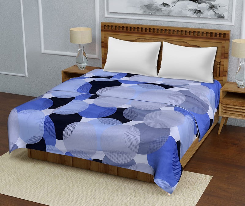 Blizz Mont Double Bed Ac Blanket Dohar/Quilt, Fabric -, Color Fastness Guarantee-Multi- (Blue Circles) - Image 1