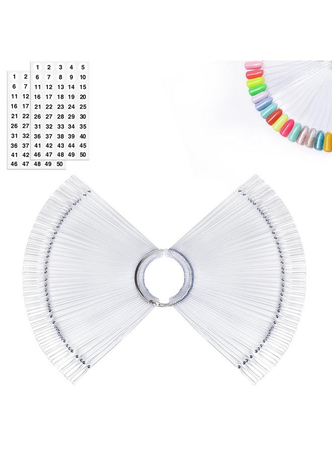 MEFA MEFA 100 Pcs Clear Nail Swatch Sticks with Ring and Numbered Tips, False Nail Sample Sticks for Nail Art Polish Color Practice Fan-Shaped Display - Image 1