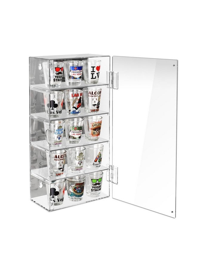Ikee Design 5-Level Mirrored Back Acrylic Display Case with Door, Adjustable Collection Display Case for Mini Funko Pop Figures, Shot Glass, Freestanding or Wall-Mounted, Clear Color - Image 1