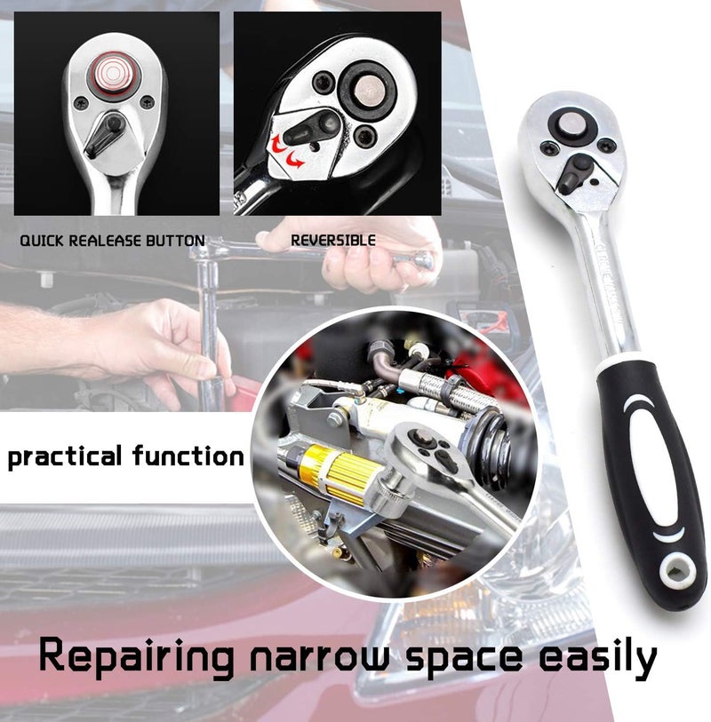 STELLIX Heavy Duty Tool Box & screw driver kit For Home Use| Multipurpose Combination Ratchet Socket Wrench Tool Kit | Auto Repair Tool Set 46 Pcs Set (Black) - Image 3