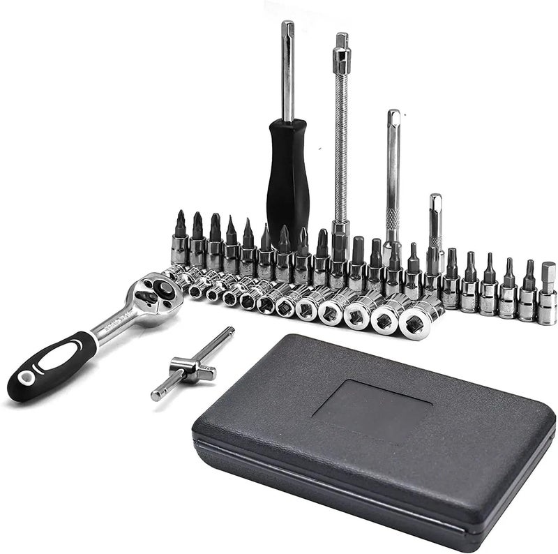 STELLIX Heavy Duty Tool Box & screw driver kit For Home Use| Multipurpose Combination Ratchet Socket Wrench Tool Kit | Auto Repair Tool Set 46 Pcs Set (Black) - Image 2